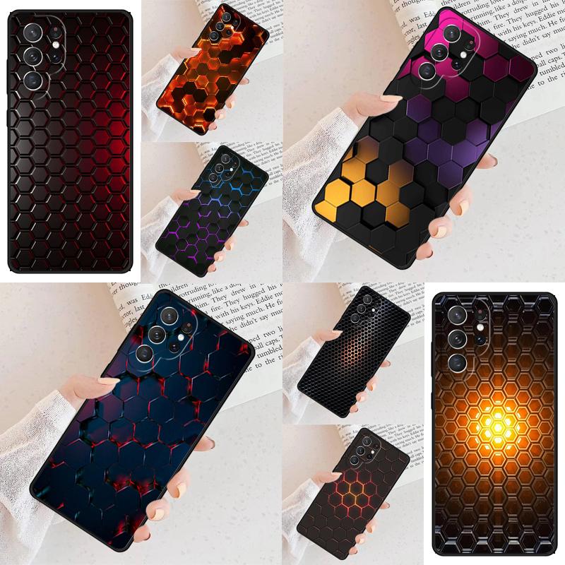 3D Sechseckige Lichter Handyhülle für Samsung Galaxy S26 Ultra S25 S24 S23 S22 S21 S20 Note10 Hülle