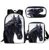 Grasland Pferdemuster dreiteiliges Rucksack-Federmäppchen-Umhängetaschen-Set lässig 3D-bedrucktes Rucksack-Set