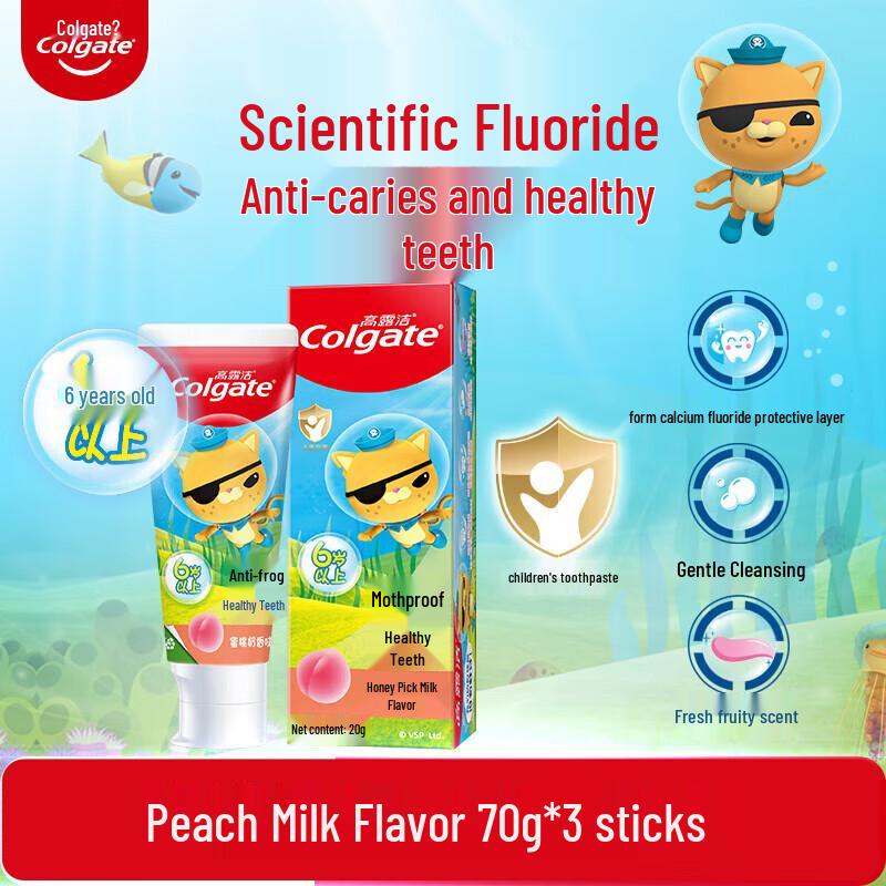 Colgate Kids 6+ Anti-Cavity Toothpaste, Peach Milk, 3-Pack