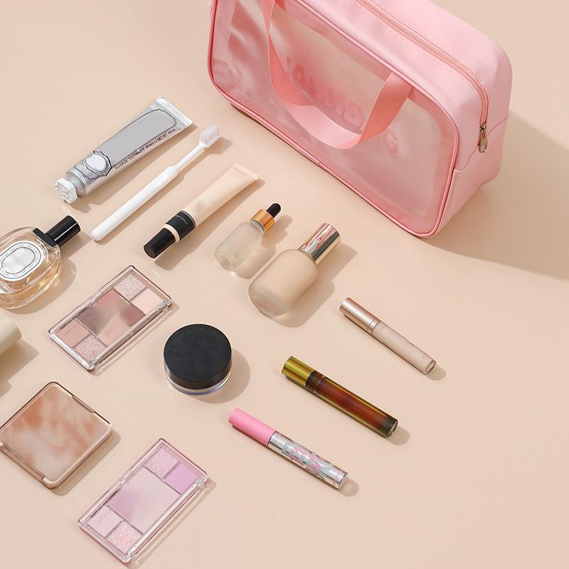 Pu Waterproof Cosmetic Bag Portable Large Capacity Transparent Wash Bag Travel Frosted Cosmetic Organizer Swimming Bag