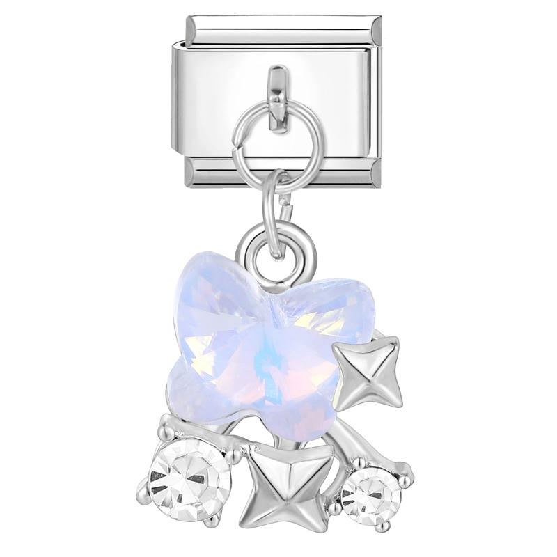 Zircon Colorful Crystal Butterfly Heart Flower Pendant Italian Charm Link Fit 9mm Bracelet Stainless Steel Women DIY Making Gift