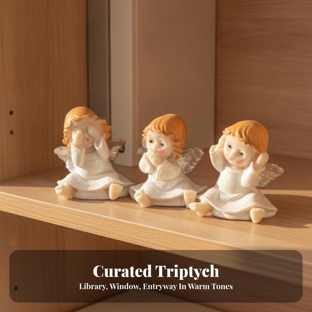 3 Pieces Seated Angel Figurines Decorative Resin Angels Lightweight for Desk
