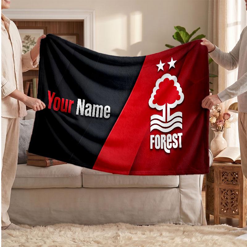 Coperta Personalizzata in Pile Nottingham Forest con Logo Calcio, Testo Nome Personalizzato Morbida Calda Coperta da Divano per la Casa