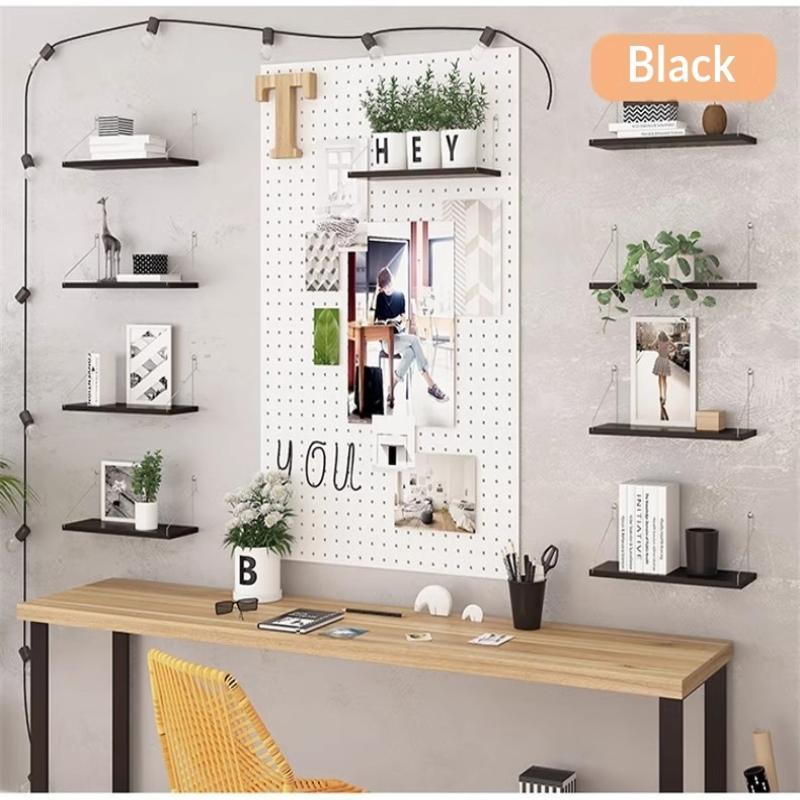 Black Floating Wall Shelves With Durable Metal Brackets Large Storage For Bedroom Living Room Home Decor
