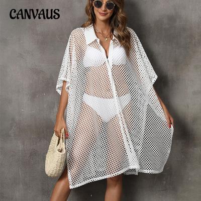 Damen-Coverup, Übergröße, Strandmode, Urlaub, Netz-Patchwork-Shirt, Bademode, Cover-Ups, unregelmäßiges Kleid, lose Coverups