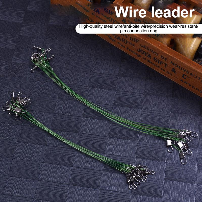 10Pcs 15Cm/5.9Inch Fishing Leaders Wire 125Lb Heavy Unusual Duty Anti-Bite Steel Line With Swivels And Snaps
