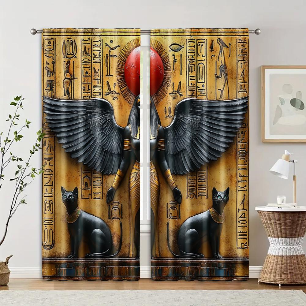 2pcs, Window Curtain 2D print The Egyptian goddess Isis and the Sphynx cat Polyester Woven (without rod) Outdoor Decorations