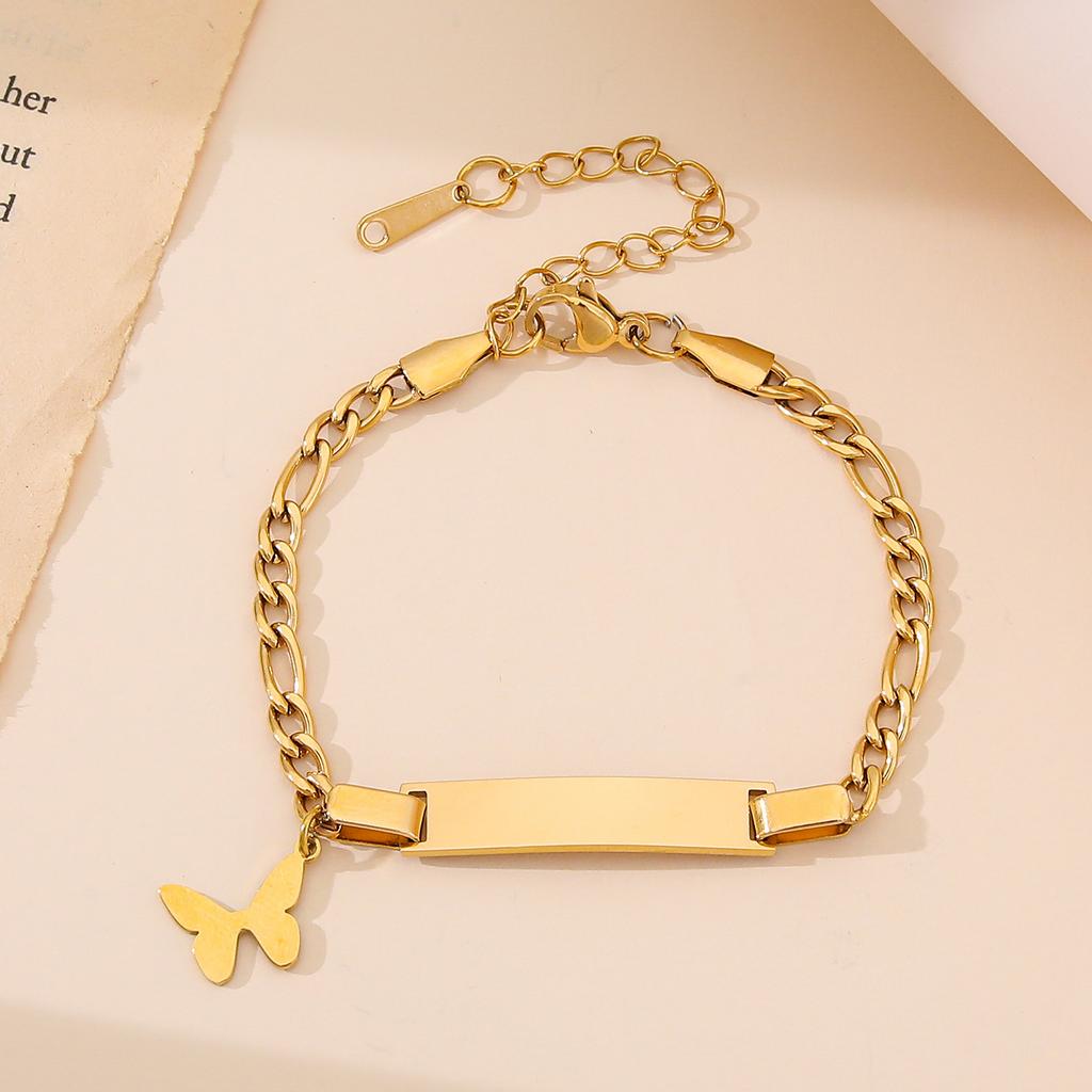 Stainless steel butterfly, crown, heart bracelet, couple bracelet, DIY personalized, smooth curved long bracelet, accessories