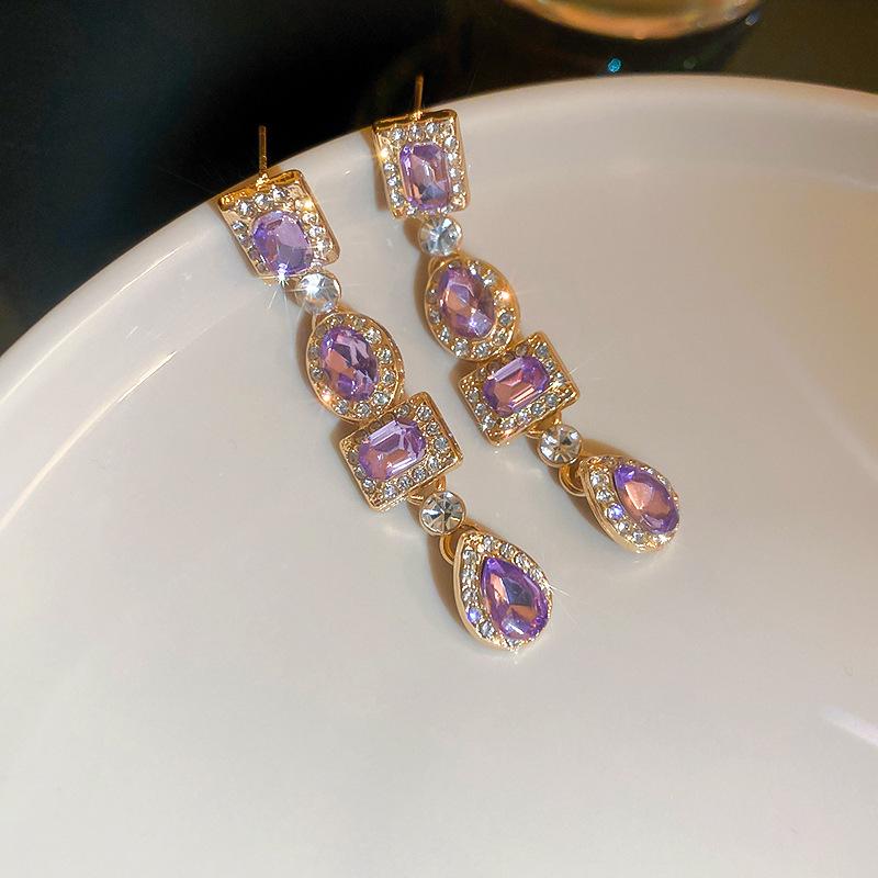 

Европейский и американский преувеличенный дизайн длинные серьги-кисточки с цветами в фиолетовом/серебристом цвете для женщин