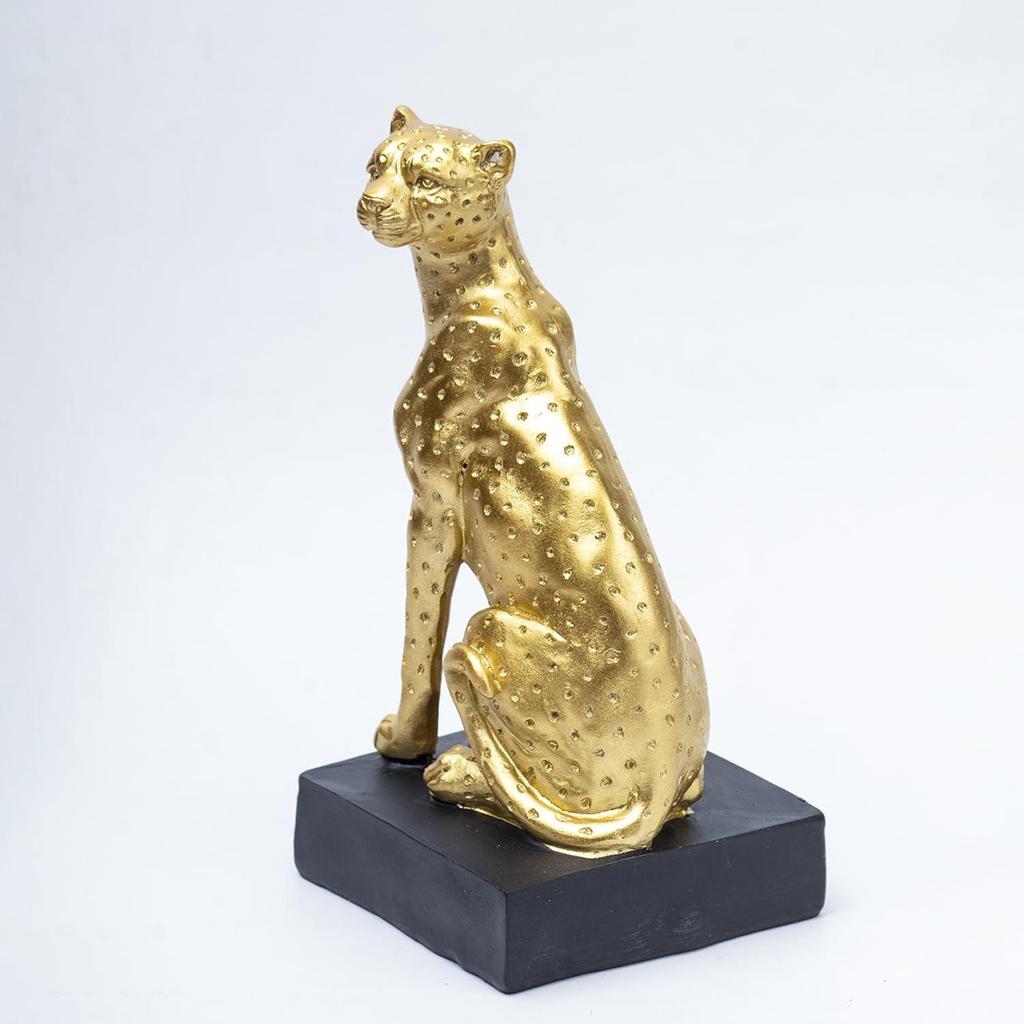Decorative Golden Cheetah Statue | Luxury Animal Showpiece for Home, Office, Living Room, Table & Study Desk