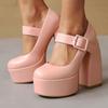Black White Mary Janes Super Thick High Heels Platforms Pumps For Women Casual Spring Summer Shallow Party Chunky Shoes Ladies