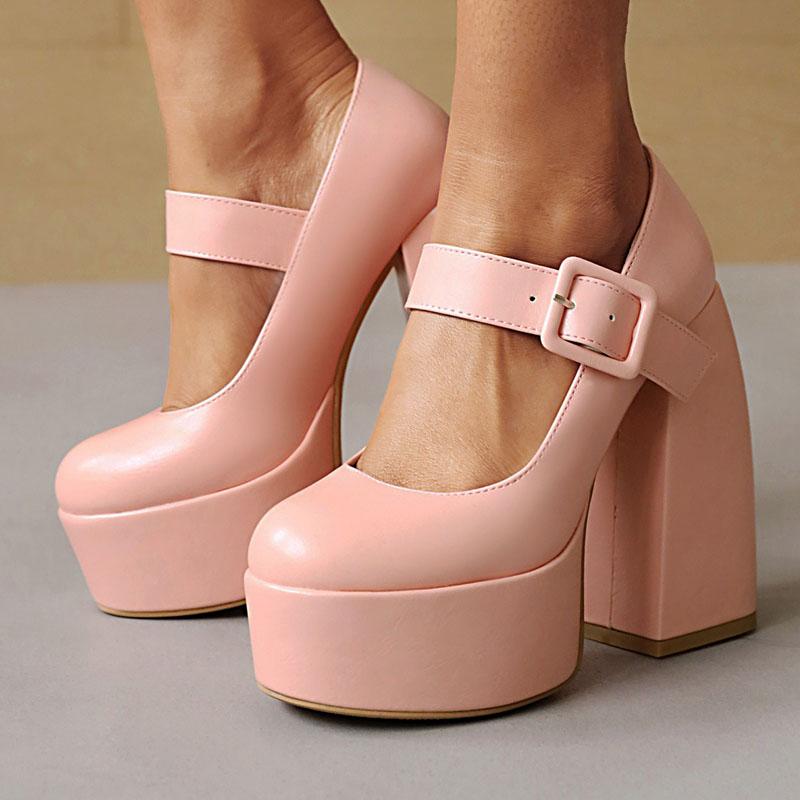 Black White Mary Janes Super Thick High Heels Platforms Pumps For Women Casual Spring Summer Shallow Party Chunky Shoes Ladies