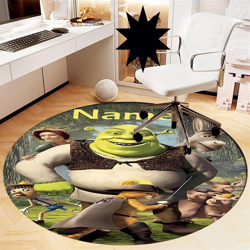 Benutzerdefinierter Name Shrek Aufdruck Runder Teppich Teppich Stuhlteppich Bereichsteppich Eingang Fußmatten, für Bürostuhl Wohnzimmer Schlafzimmer Küche.