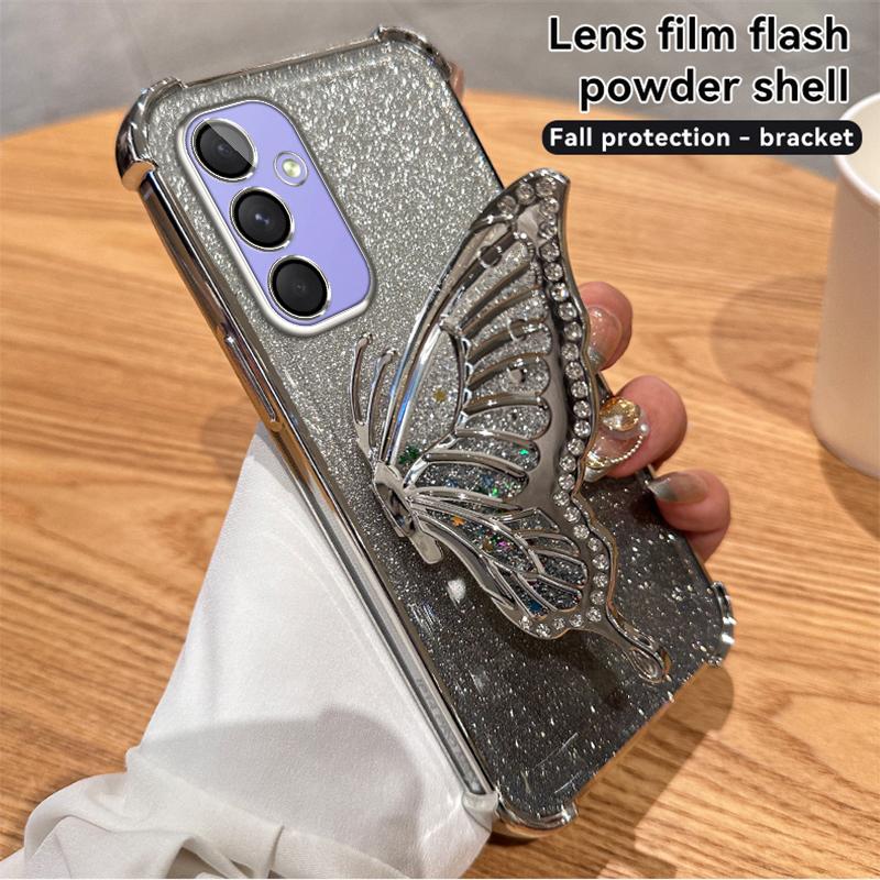 

Блестящий чехол-подставка «Бабочка» для телефона Samsung S25 S24 23 S22 S21 Ultra Plus S25 S23 FE A17 A07 A06 A56 A36 A16 A55 A35 A25 A15 A54 A53 A14 A13 Samsung Note 20 Ultra серебряный