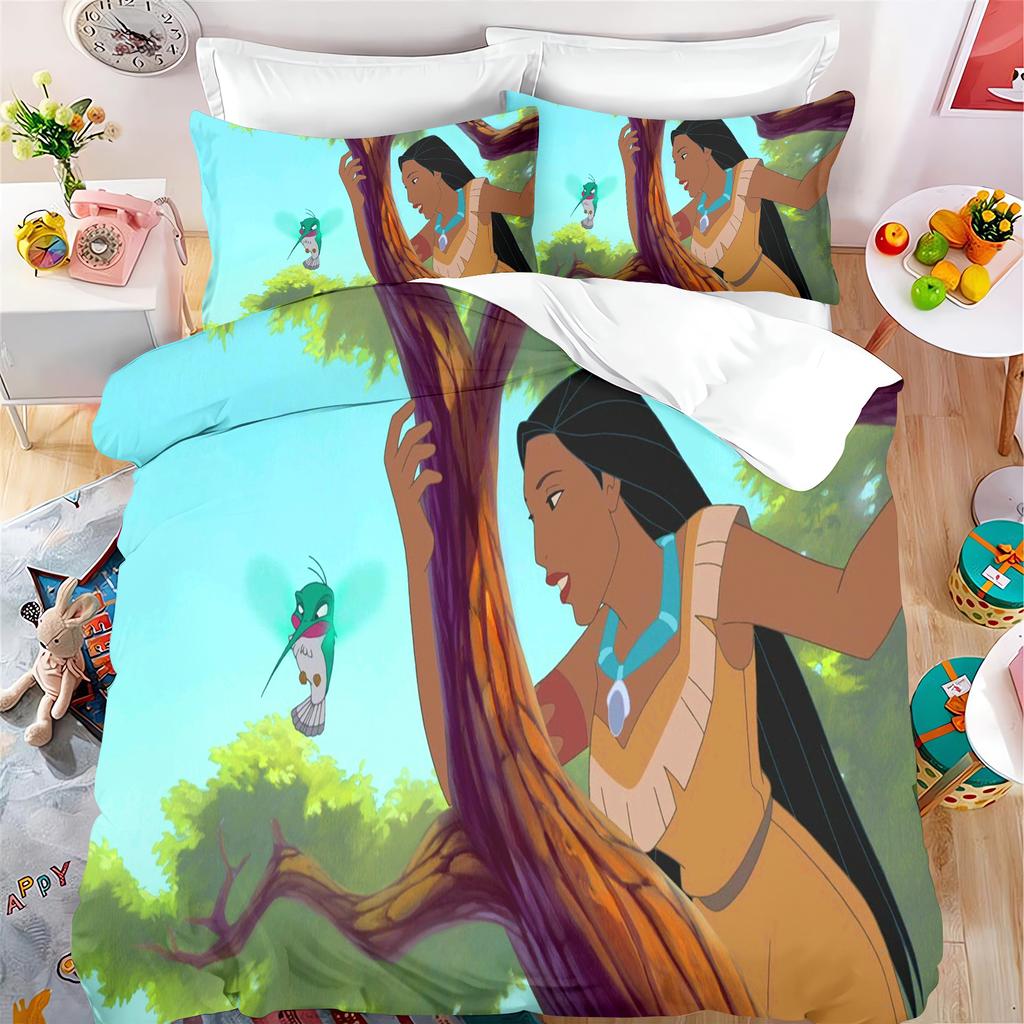 Pocahontas Fairytale Princess Cute Printed Bedding, Anime Cartoon Quilt Cover,  Polyester, Skin Friendly, Breathable