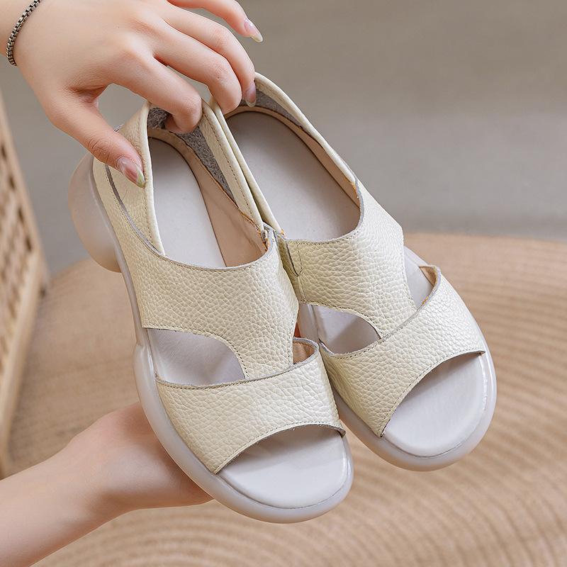 Zehensandalen mit Plateau und dickem Absatz, Damenleder, gekreuzte Riemen, Römersandalen, Sommer neu, Rock