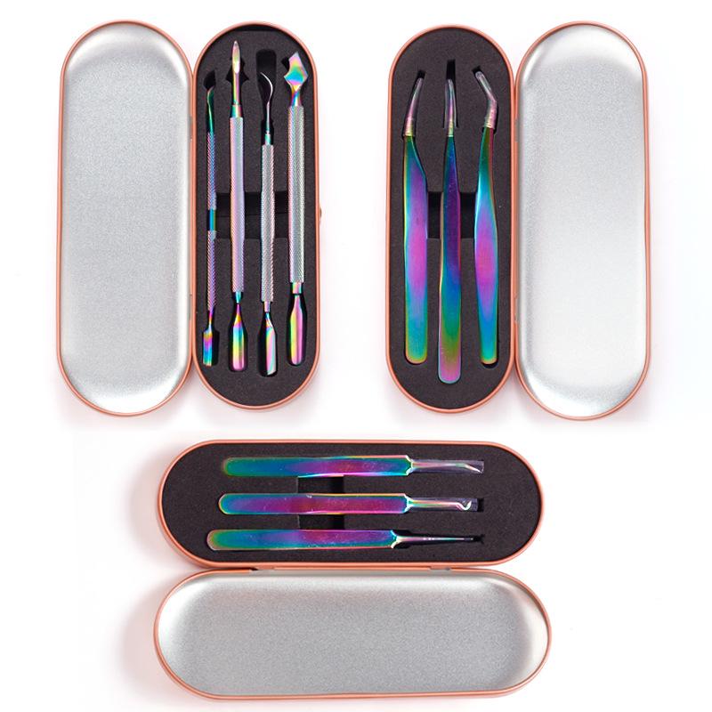 Manicure Tool Set: Precision Tweezers, Small Scissors, Clippers, Pusher, High-End Leather Case