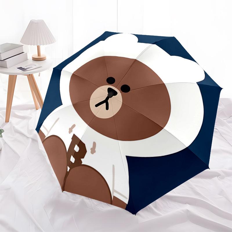 1pc Brown Bear Line Automatic Folding Umbrella with 8-Rib Compact & Lightweight Design, Self-Opening/ Closing017