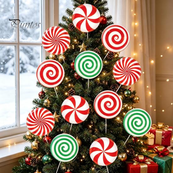 Reusable Outdoor Christmas Ornaments 12Pcs Candy Yard Stakes, Hollow Board Garden Decor with Metal Spikes, Easy Install Lawn Signs Red White Green for
