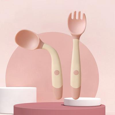Non-Toxic Heat Resistant Food Flexible Pp Baby Rotatable Training Spoon And Fork Feeding Spoons