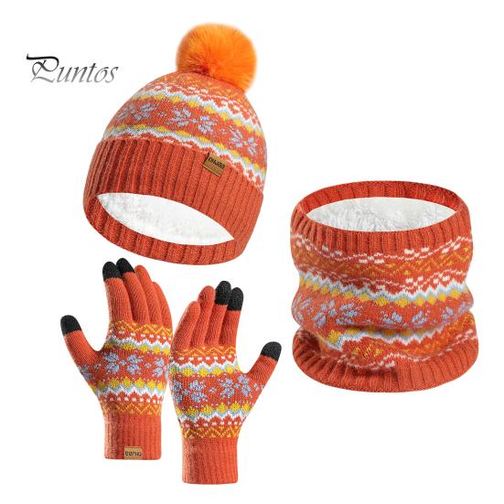 

3 шт./комплект унисекс зимняя шапка шарф перчатки комплект толстый плюшевый мяч декор вязаная теплая шапка перчатки эластичный сенсорный экран ветрозащитный зимняя на открытом воздухе велоспорт оранжевый