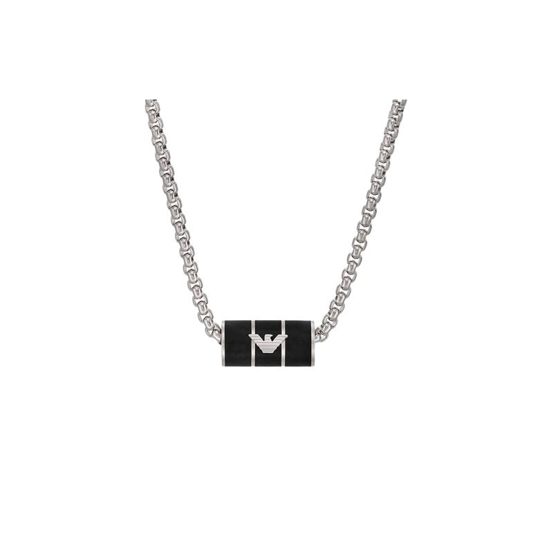 Emporio Armani black beaded pendant with outstanding texture stainless steel necklace men s silver EGS2919040 чёрный