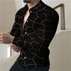 Trendy Geometric Long Sleeve Shirt, Slim Fit Men's Casual Top