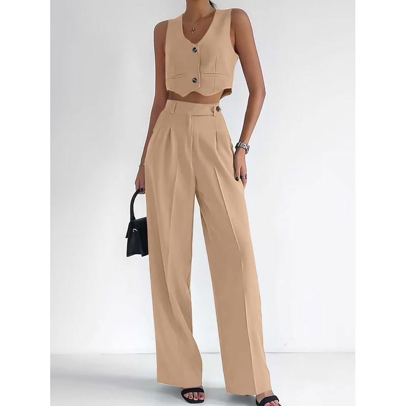 

Fashion Casual Vest Set for Women s Suit Fashion Vest Suit Women s Clothing Khaki 2XL