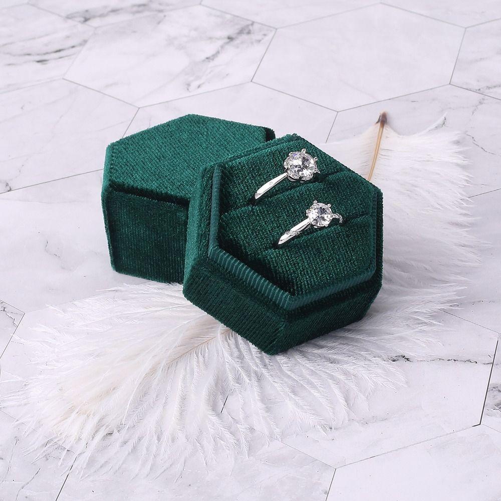 Luxury Rings Bearer Box Hexagon Jewelry Organizer Fashion Velvet Rings Holder  Proposal