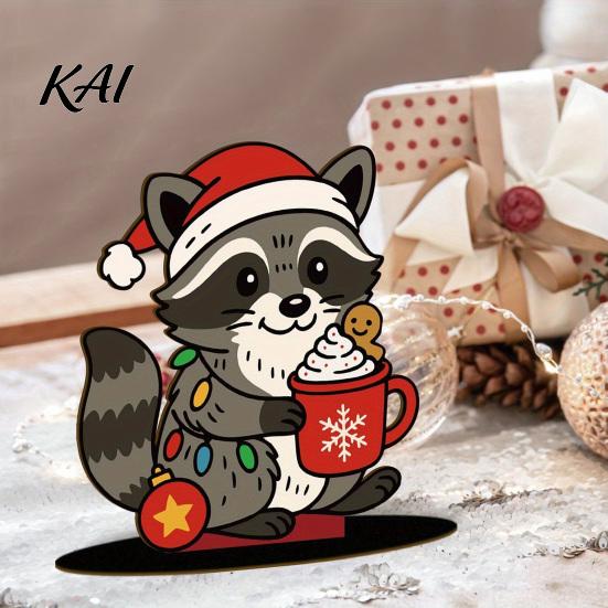 Christmas Tabletop Ornaments 6Pcs Wooden Ornaments, Stable Base Cartoon Animal/Santa Claus/Gingerbread Holiday Decorations Man Decorations, Cute Table