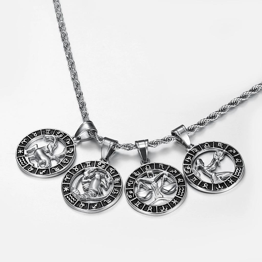 Segni Zodiacali Scorpione Bilancia 12 Costellazioni Ciondolo Colore Argento Catena a Corda in Acciaio Inossidabile Collana per Uomini Donne Gioielli 2025