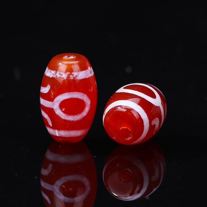 Tibetan Agate Honghong Meat Round Swastika Dzi Beads, Antiqued Weathered Texture for DIY Bracelets & Necklaces