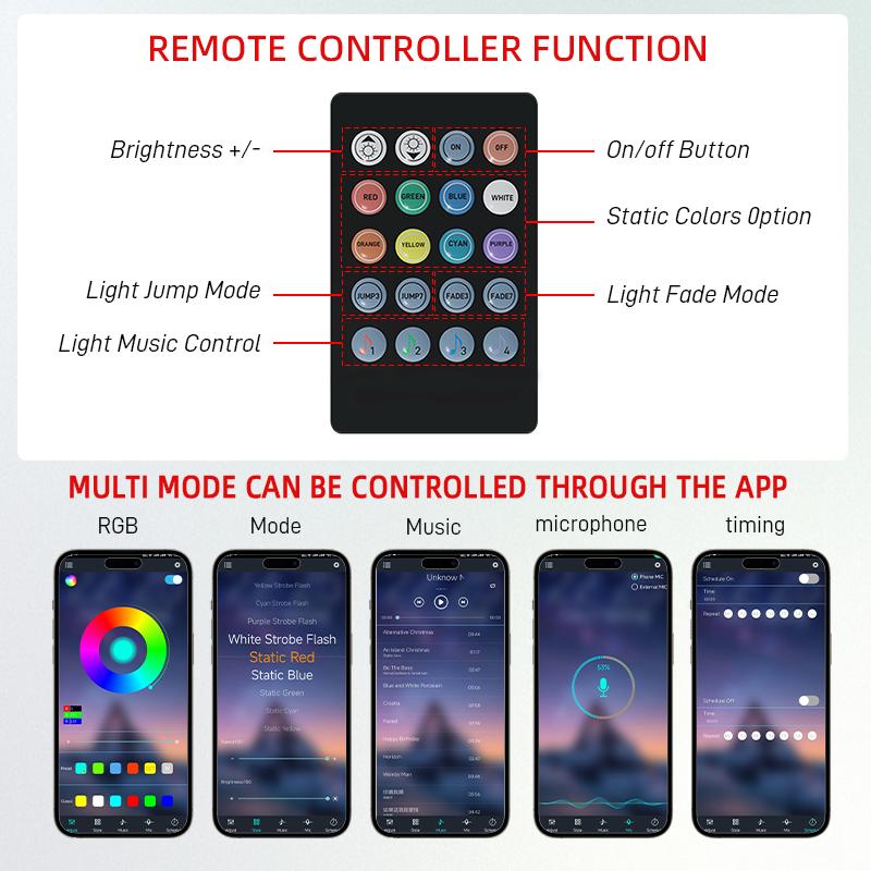 Car Flexible Underglow Strip Light LED Underbody Chassis Light APP Remote Control RGB Neon Auto Atmosphere Decoration Lamp