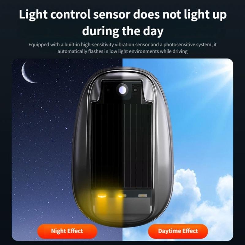 Solar LED Roof Top Strobe Light For Vehicle Emergency Warning No Wiring Needed Car Motorcycle Navigation Light