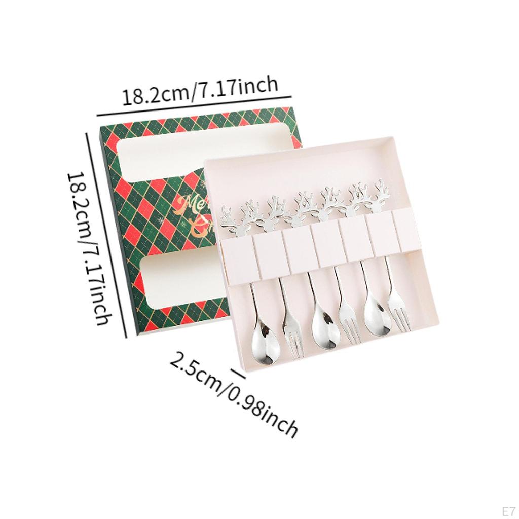 6 Piece Set of Spoons And Forks for Christmas, Flatware Dessert Tea Party, Stainless Steel