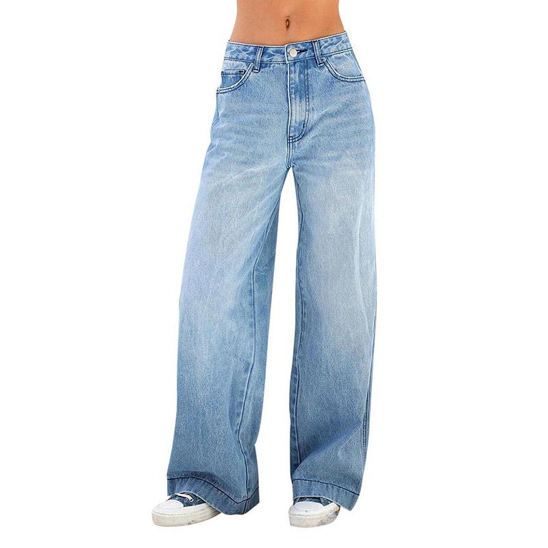 

Повседневные джинсы с высокой талией и широкими штанинами, женские весенние мешковатые карманы на молнии, простые джинсовые брюки для поездок на работу, прямые брюки S темно-синий