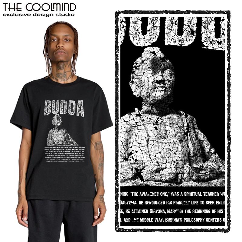 Coolmind U0003-T2 100% Cotton Cool Budda Statue Print Men T Shirt Exclusive Graphic Tshirt Men Big Size Tee Shirts