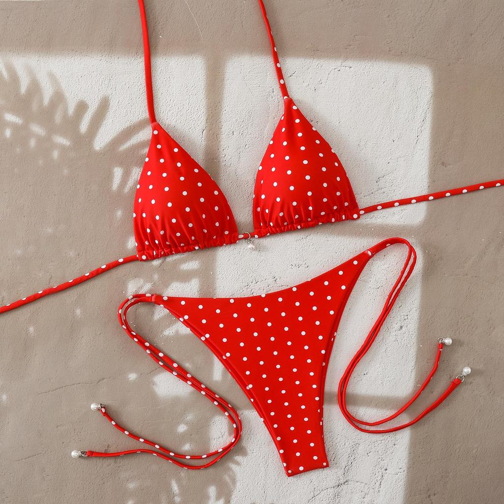 2026 Women's Sexy Polka Dot Backless Lace-up Bikini Swimsuit