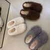 Women's Plush Semi-drag Winter New Round Toe Deep Mouth Platform Warm Flat Slippers