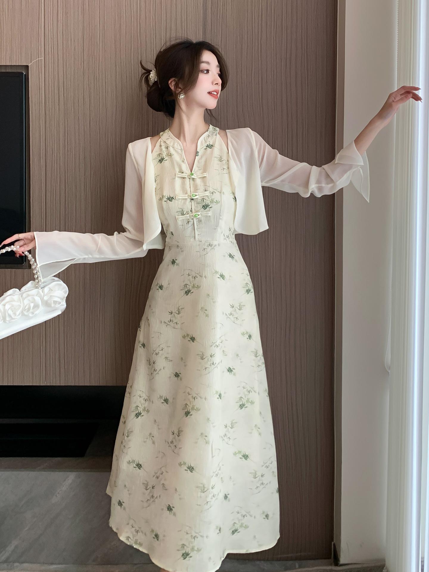 

Elegant Chinese-Style Spring Mesh Sunscreen Cardigan Vest Dress Large