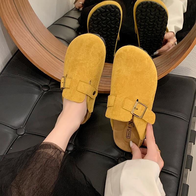 Popular shoes women's 2025 spring and autumn new pregnant women's bag head half slippers, wearing thick-soled lazy people with one foot, retro wom