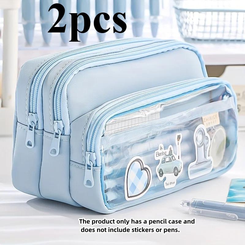 2PCS  Large Capacity Stationery Bag,  Stationery Pencil Steel Note Pen Storage Bag, Pencil Case,  Portable Cosmetic Storage Bag