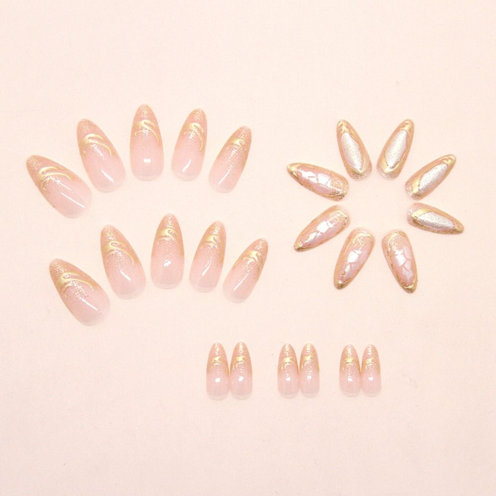 24pcs Crystal Heart White Flower False Nails Long Almond Press On Nails Manicure Nail Tips  Women