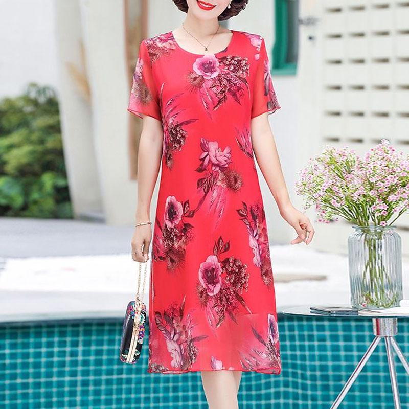 Fashion Irregular Midi Dress Vintage Floral Printed Women's Clothing O-Neck Elegant A-Line Summer Spliced Short Sleeve Dresses
