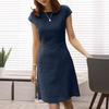 Women Summer Dress Round Neck Short Sleeve Pure Color V-shaped Back Zipper A-line Slim Fit Above Knee Length Daily Commute Mini Dress
