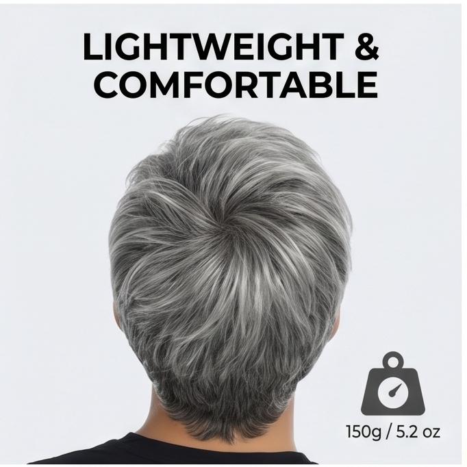 Men’s Grey Short Straight Synthetic Wig, Realistic Hairline, Heat-Resistant Adjustable Cap for Daily, Party & Casual Occasions with Natural Look