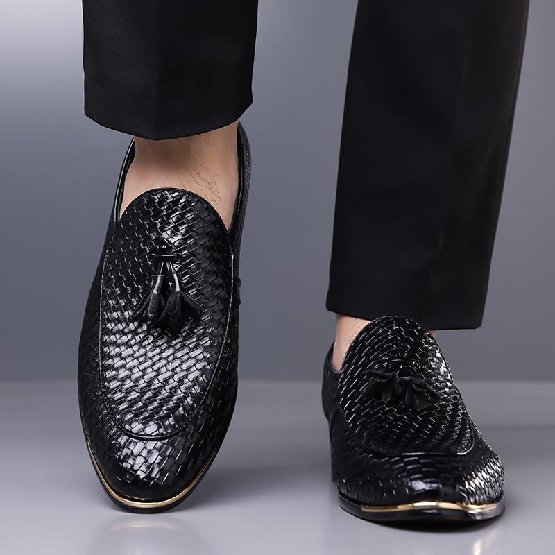 Men's Woven Tassel Loafers - Large Size Slip-on Leather Shoes In Stock
