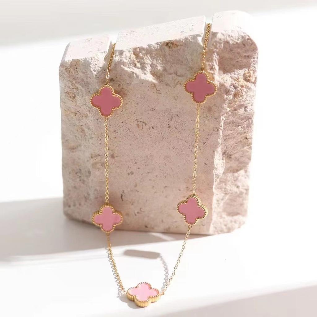 Collana Con Quadrifoglio Portafortuna – Doppia Catena, Ciondolo In Acciaio Inox, Regolabile, Gioiello Irlandese