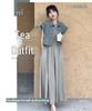 Tea-Toned Summer Chic: Salt-Style Denim Jacket & Dress Set - Trendy, Youthful, and Elegant.