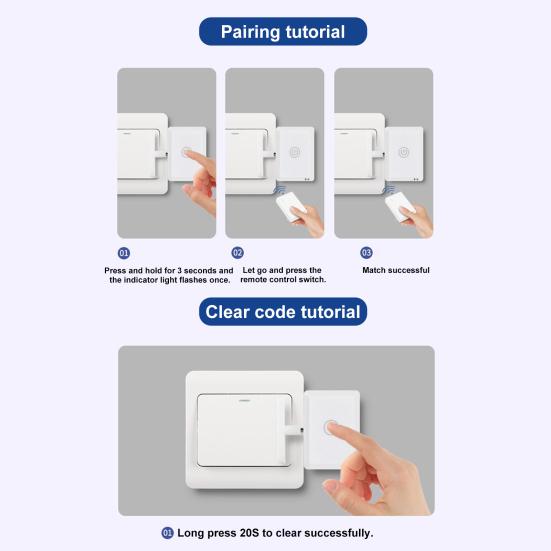 Smart Switch Kabelloser Lichtregler mit Fernbedienung, keine Verkabelung erforderlich, universeller, einfach zu installierender Lichtschalter-Tastendrücker